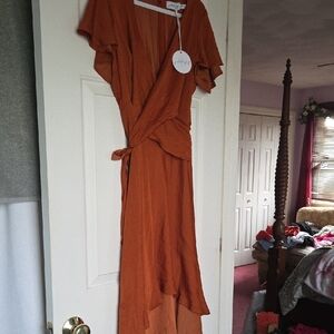 High Low Rust Color Sexy Dress